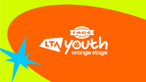 Colourful design with the FAGE LTA Youth Orange stage logo
