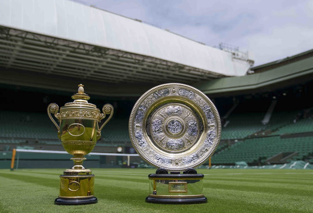 The men's singles and women's singles Wimbledon trophies