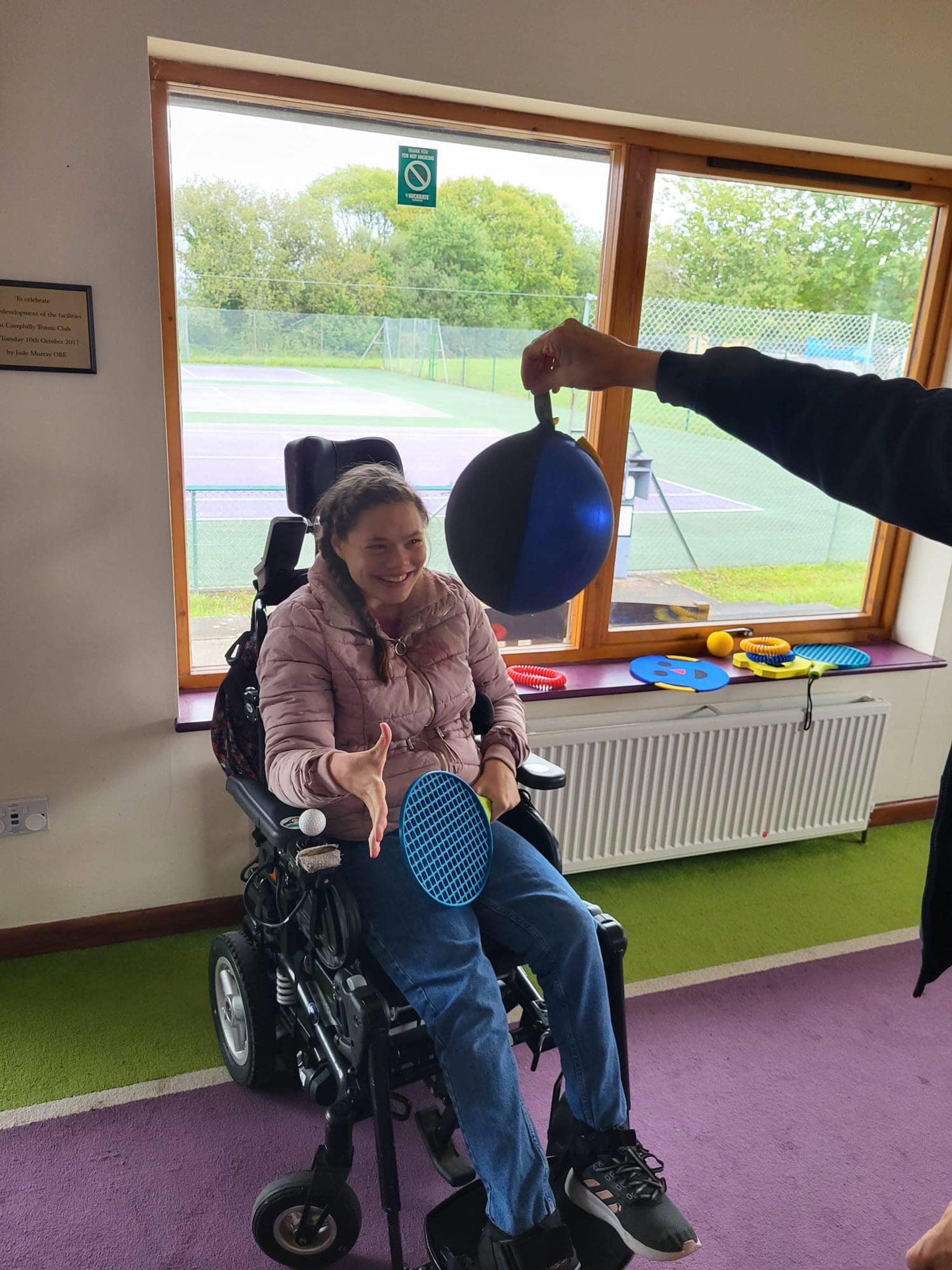 A member of the Caerphilly Tennis Club Sensory Tennis group in action during their weekly sessions that now take place in the CTC clubhouse during the winter months