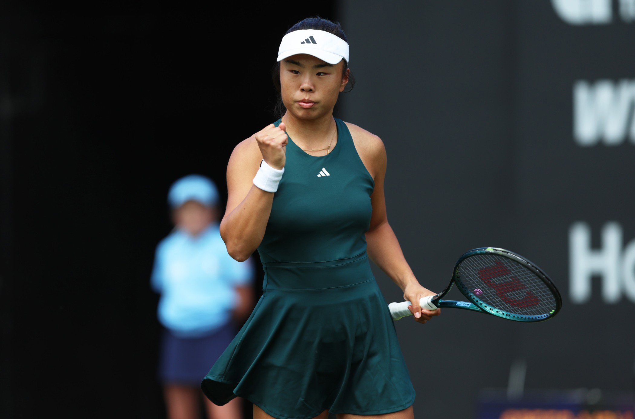 Mimi Xu gives a fist pump during a first round victory at the Lexus Birmingham Open