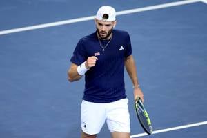 Jacob Fearnley gives a fist pump  during a Davis Cup win over Norway