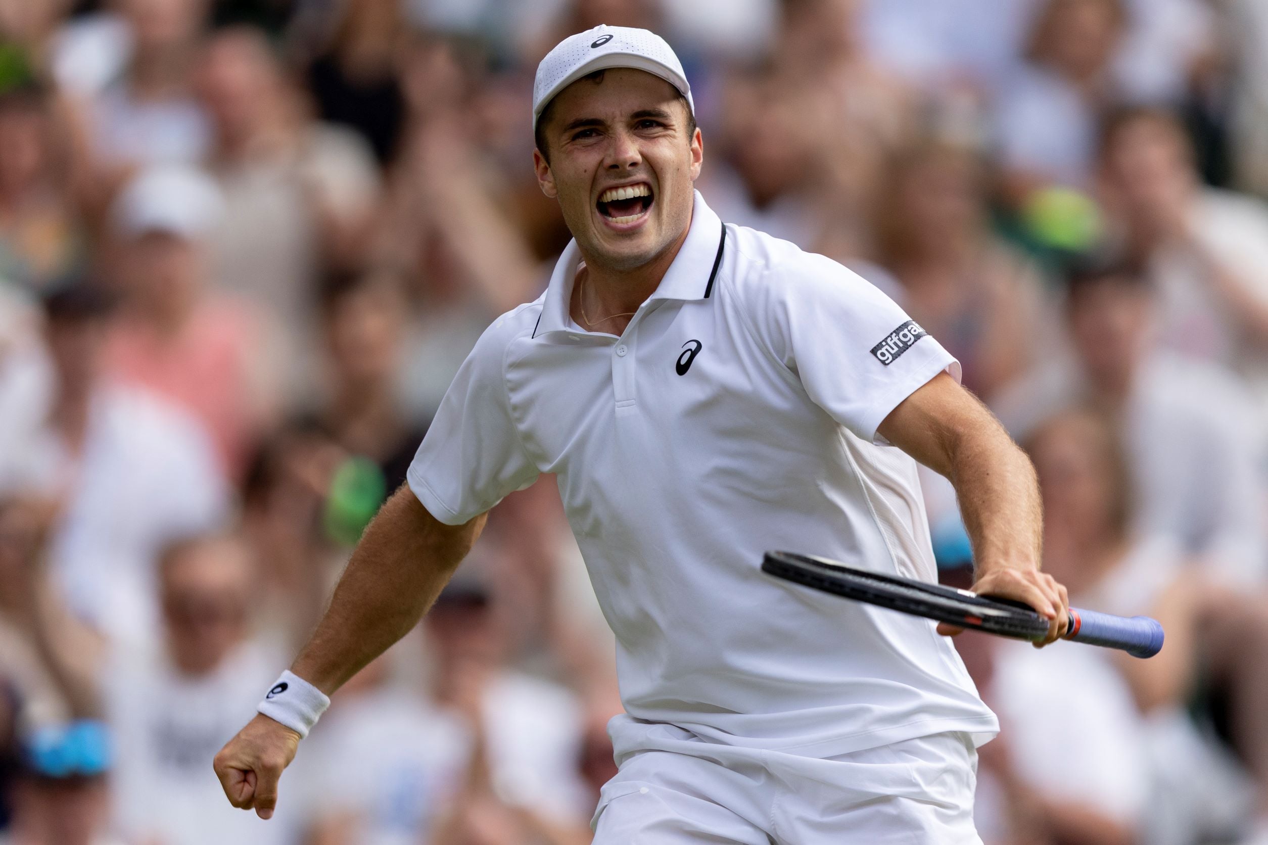 Arthur Fery celebrates reacking his first Wimbledon quarter-final