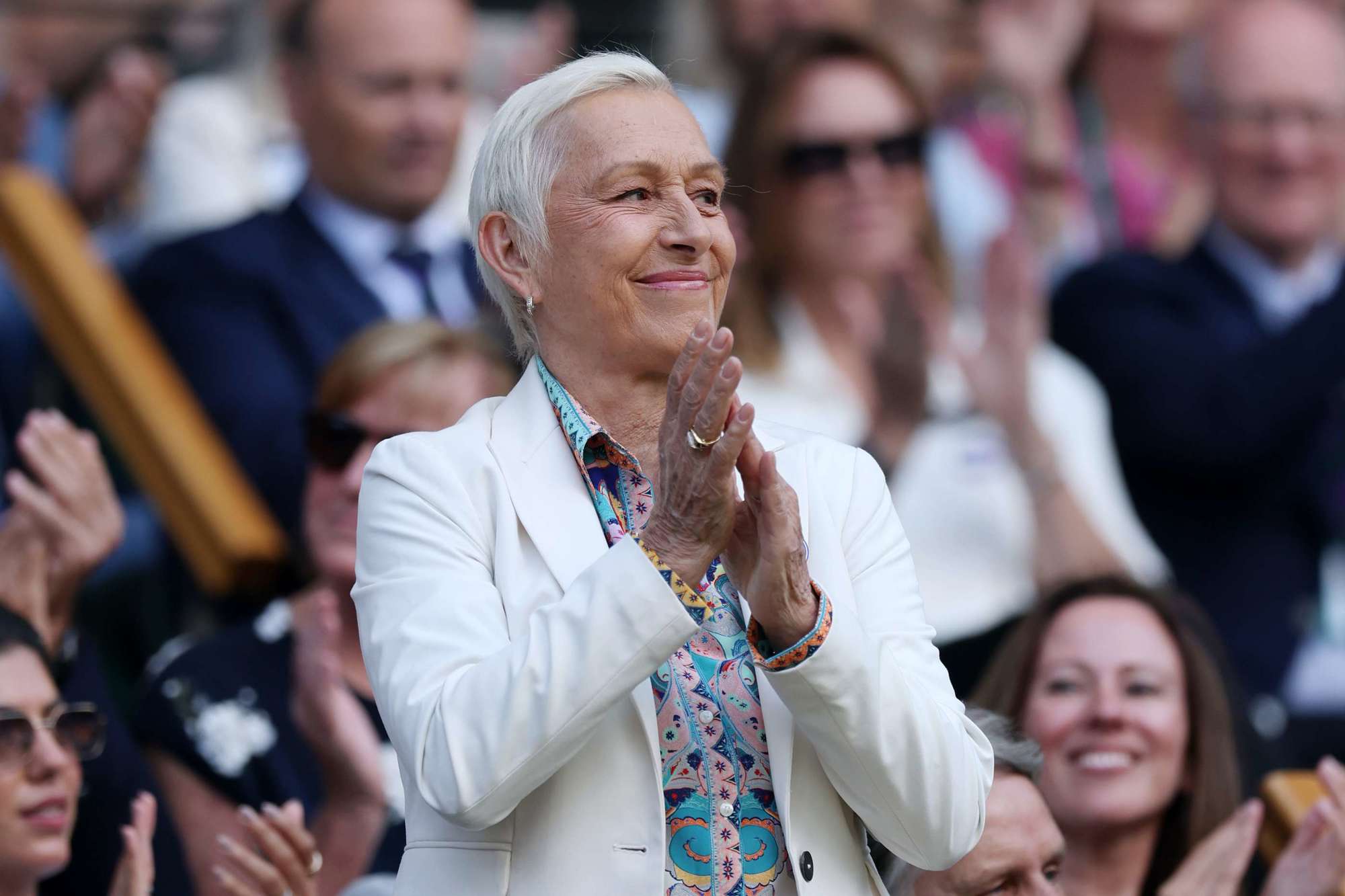Former tennis player Martina Navratilova stood up clapping on court in the Royal Box 