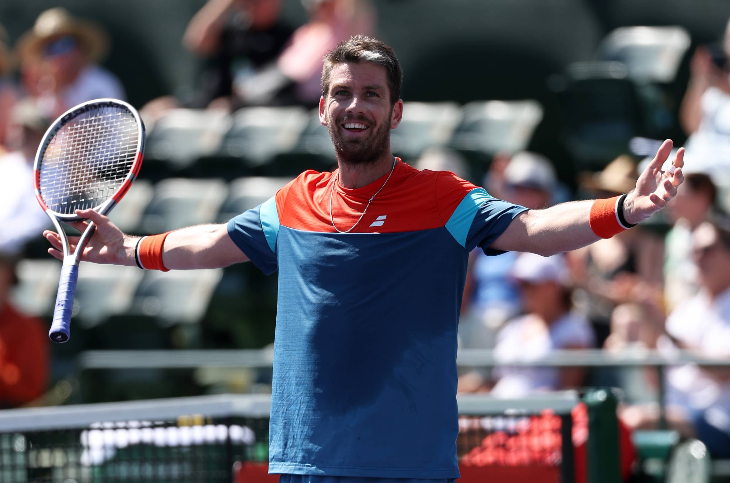 Cam Norrie celebrates making the fourth round at Indian Wells