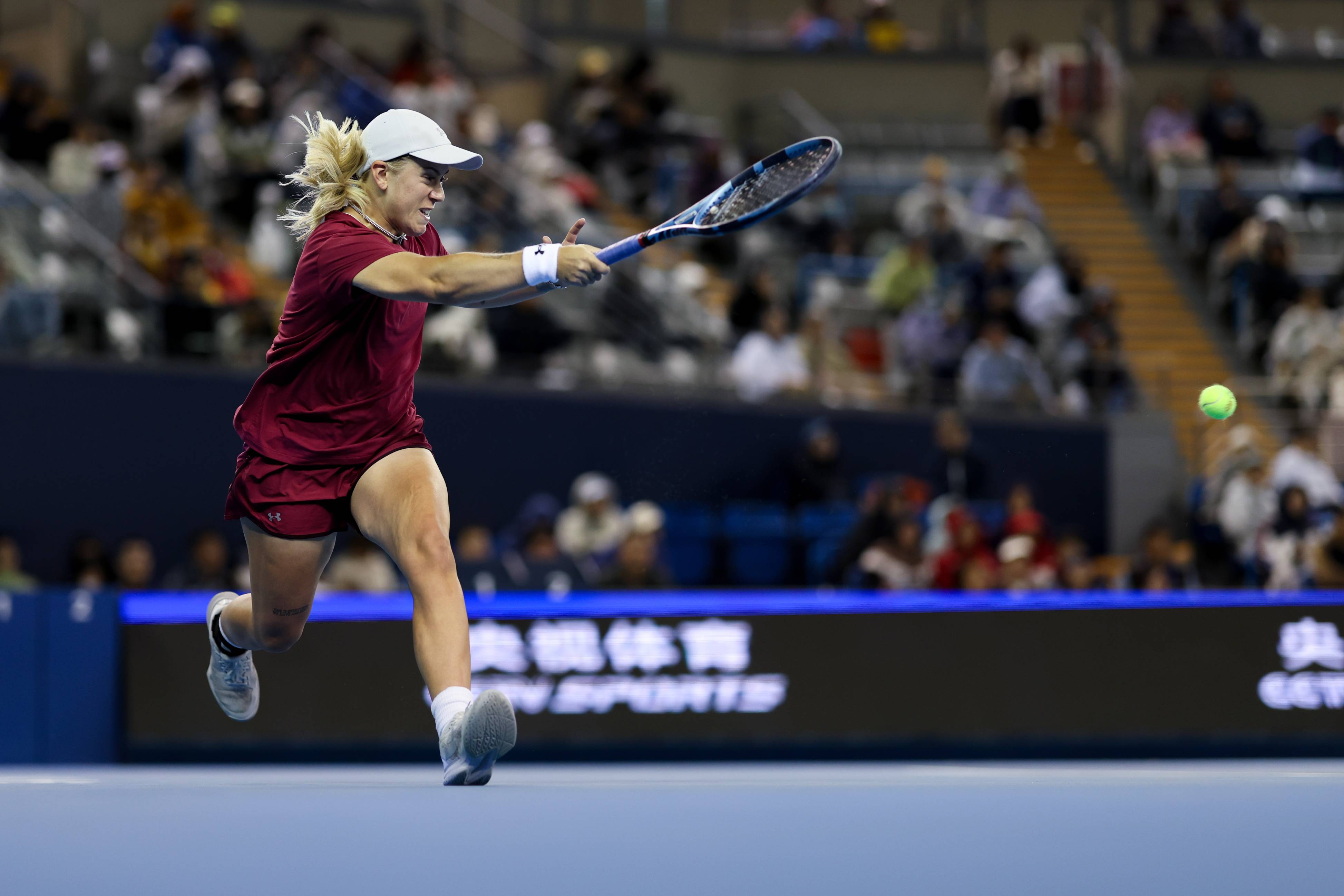 Sonay Kartal hitting an outstretched forehand during the 2026 China Open second round