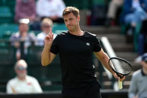 Marcus Willis celebrating winning a point 