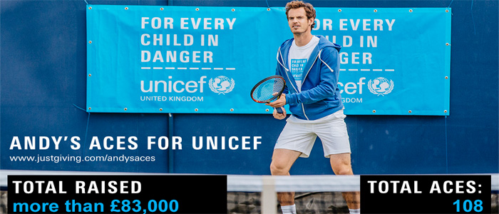 poster image of andy murray  on court for andy's aces for unicef