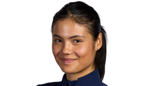 Head shot cut out image of British tennis player Emma Raducanu.